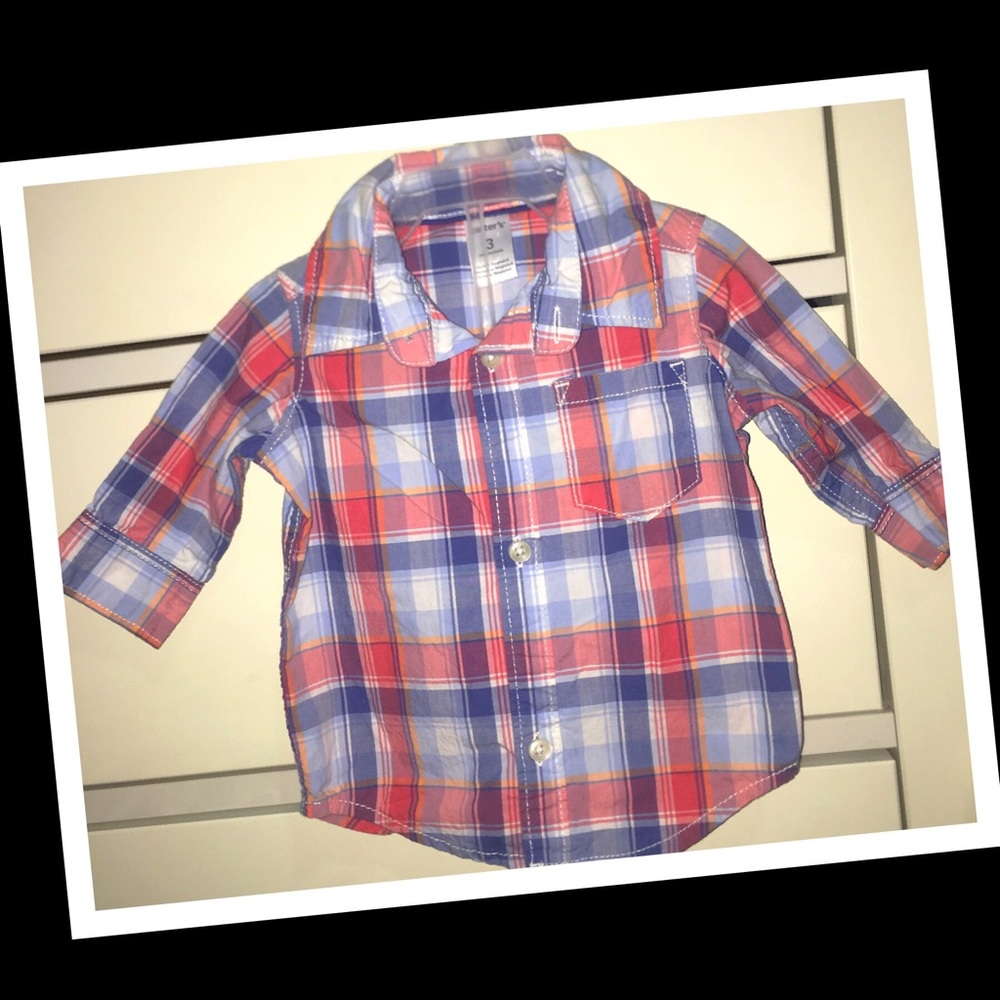 3/$20 •Carters baby boy 3m button-up plaid shirt🖍EUC🖍